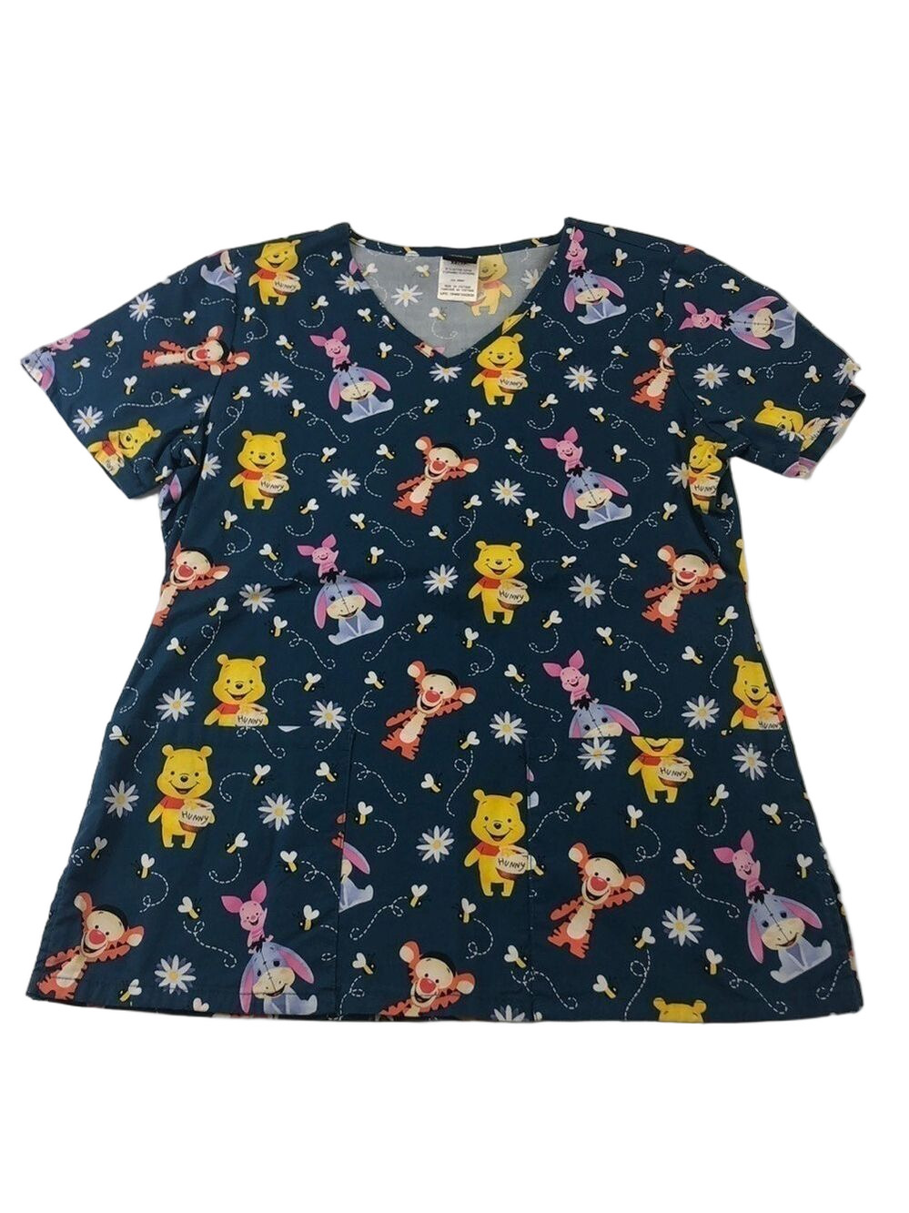 Disney Pooh Eeyore short sleeve scrubs blue print XS